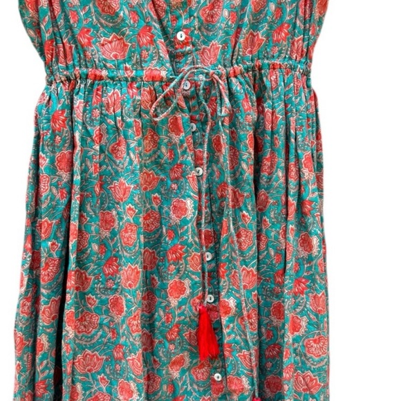 Turquoise Vines Amelia Sleeveless Shirt Dress with Cinch Waist Size Mediumm - Picture 15 of 16
